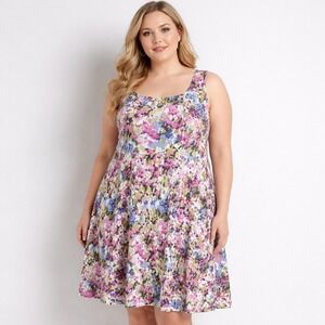 JONES STUDIO Size 18W Sleeveless Floral Fit & Flare Easter Spring Dress NWT